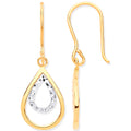 9ct Yellow & White Gold Teardrop Shaped Hook Earrings