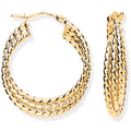 9ct Yellow Gold Triple Layer Ribbed Hoop Earrings