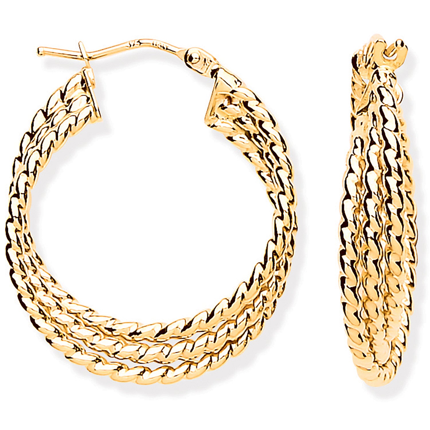 9ct Yellow Gold Triple Layer Ribbed Hoop Earrings