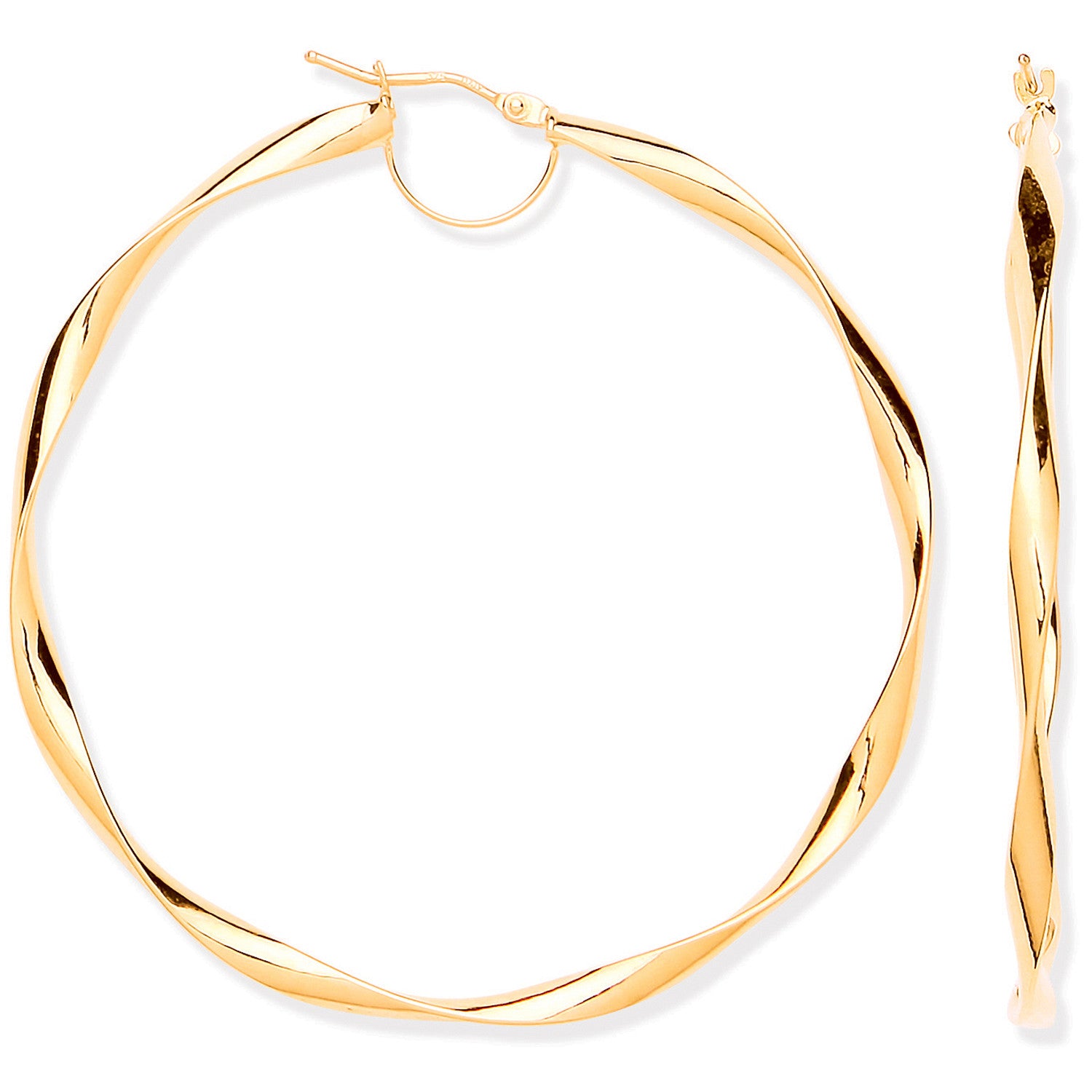 9ct Yellow Gold 55mm Hollow Twist Hoop Earrings