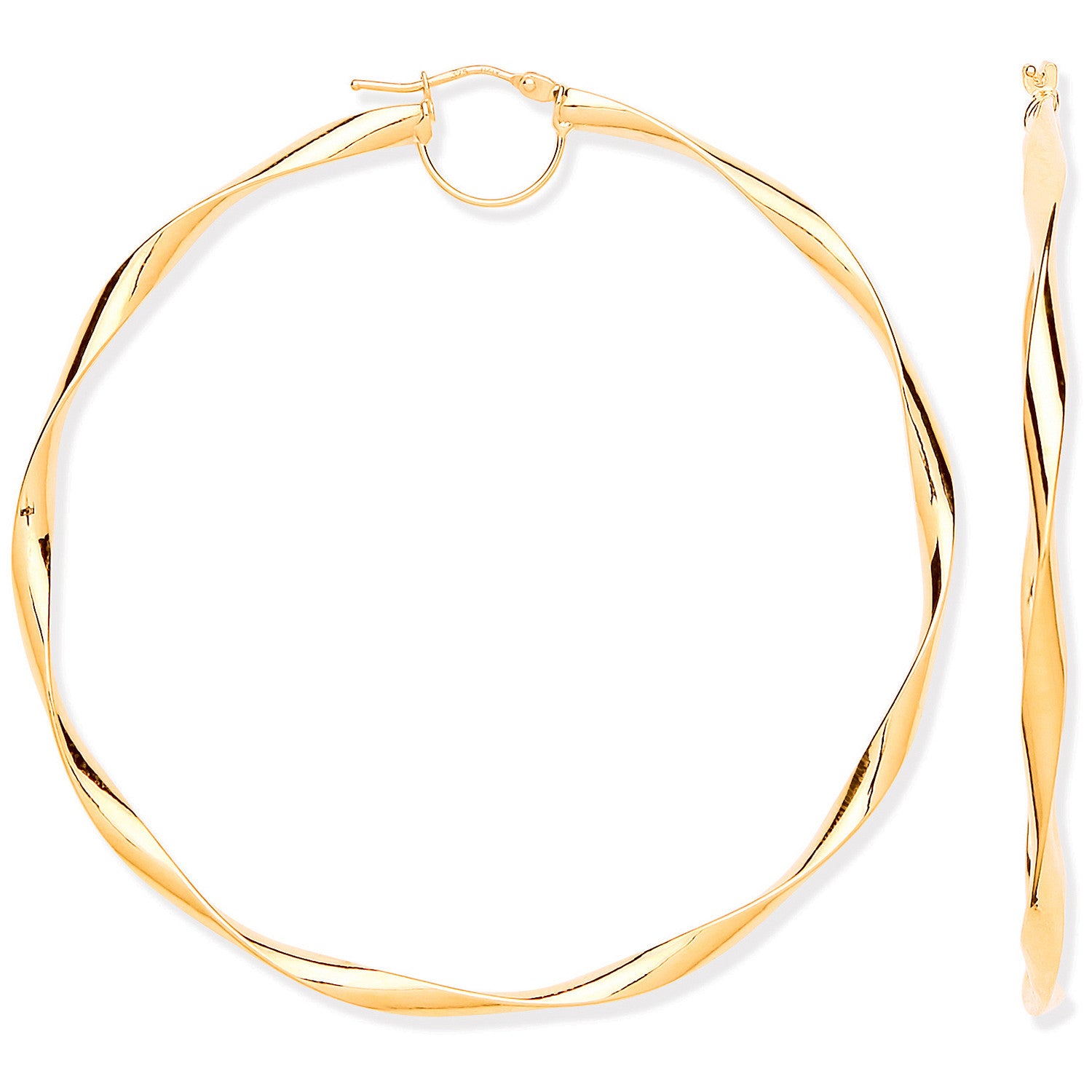 9ct Yellow Gold 65mm Hollow Twist Hoop Earrings