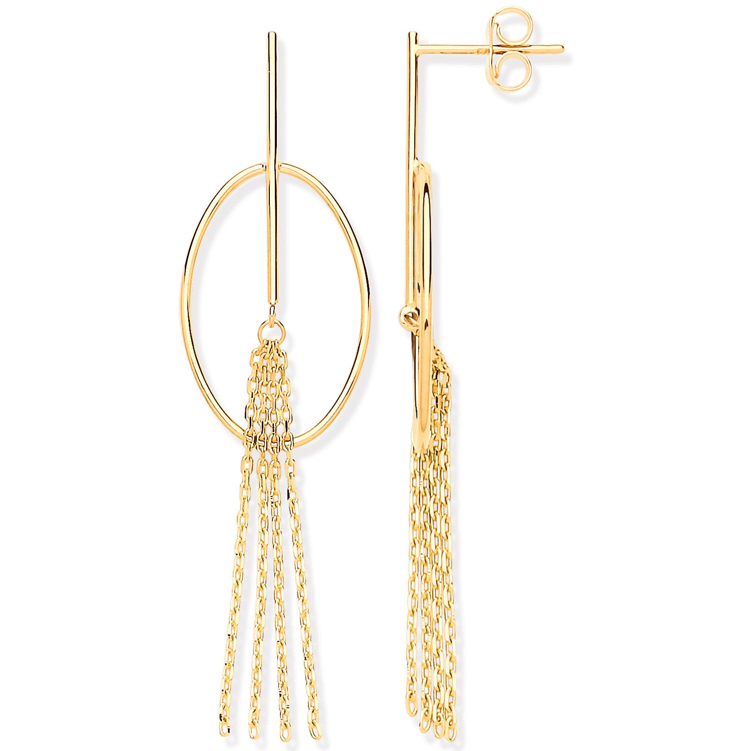 9ct Yellow Gold Oval Tube Tassel Drop Earrings