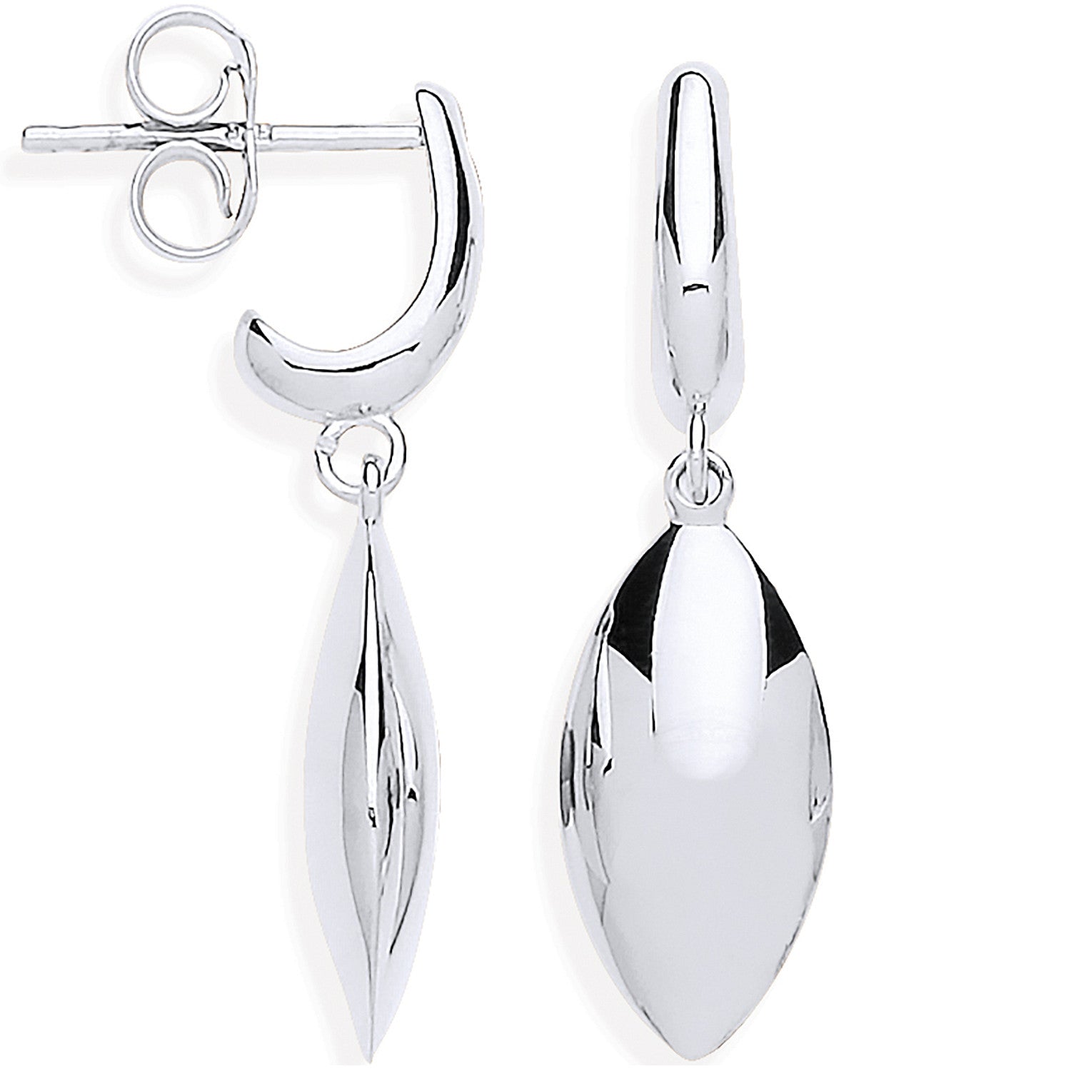 9ct White Gold Hollow Marquise Shape Drop Earrings