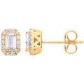 9ct Yellow Gold Baguette Halo Stud Earrings