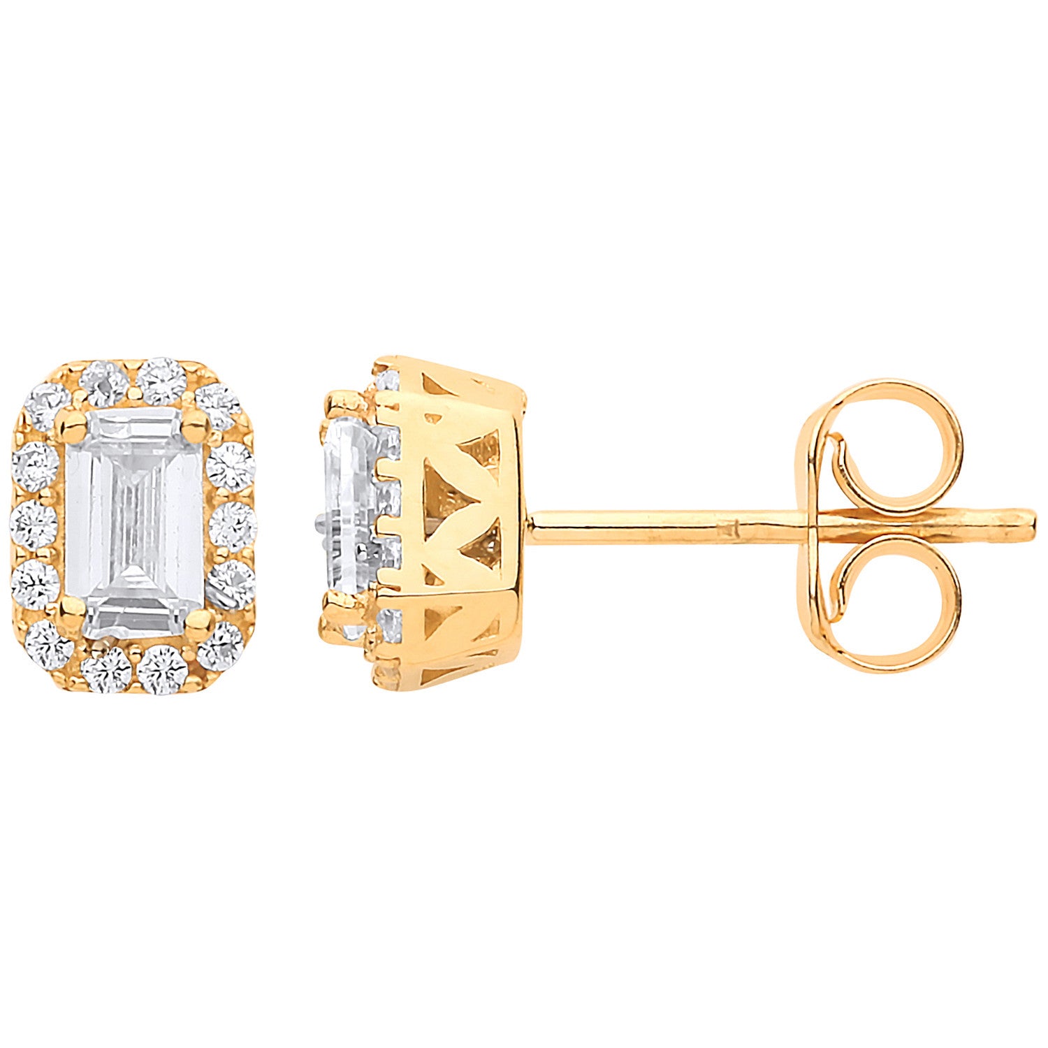 9ct Yellow Gold Baguette Halo Stud Earrings