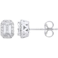9ct White Gold Baguette Halo Stud Earrings