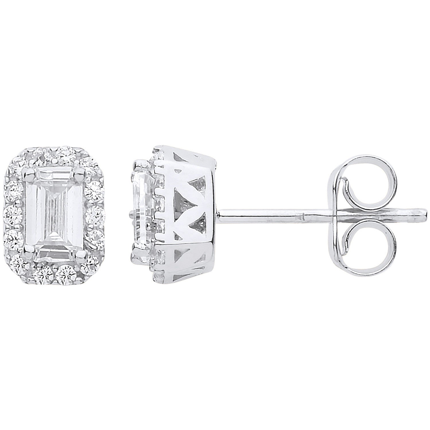9ct White Gold Baguette Halo Stud Earrings