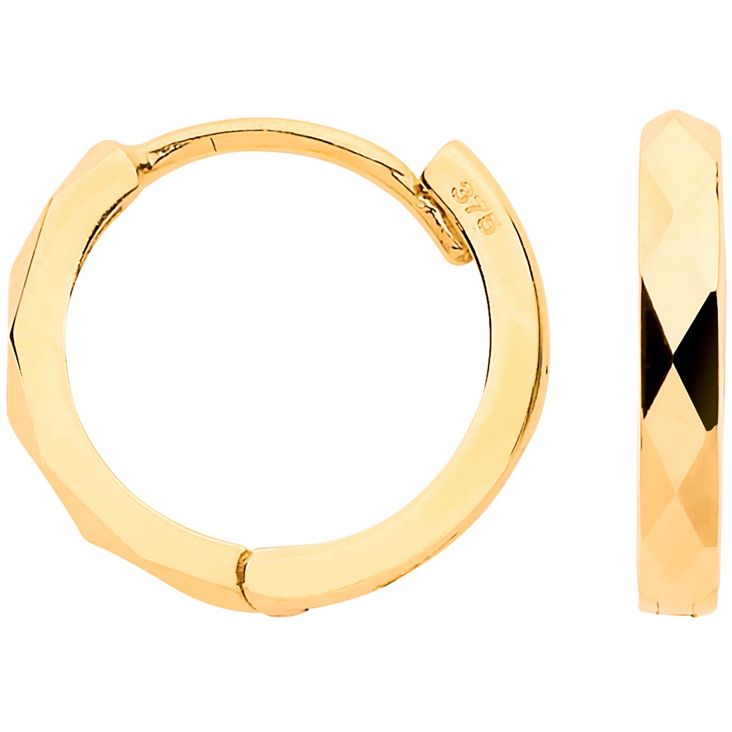9ct Yellow Gold 12mm Diamond Cut Hinged Huggies Earrings