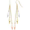 9ct Yellow, White & Rose Gold Twisted Tubes Hollow Drop Earrings