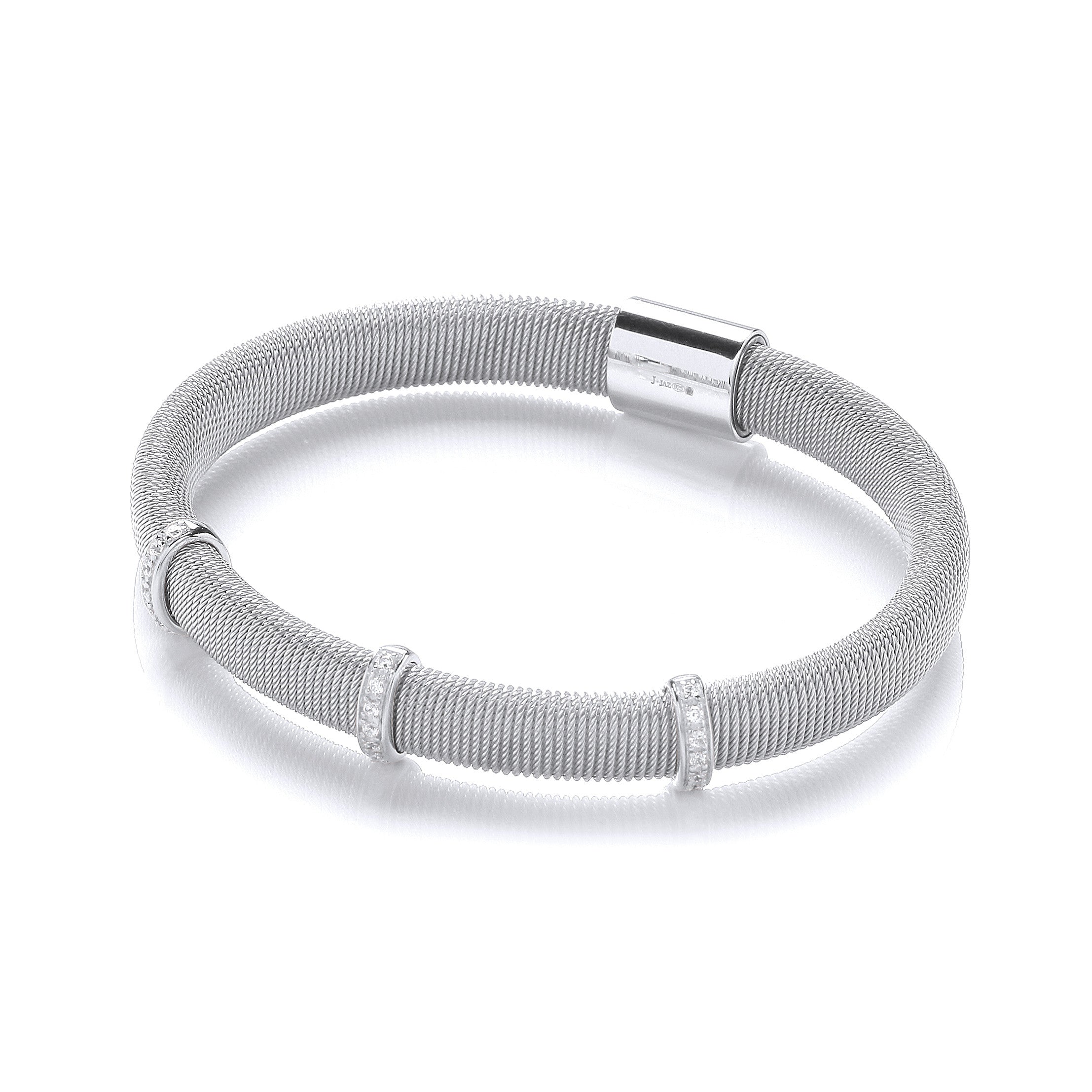 Sterling Silver Mangetic Bangle with Three Rows of Cubic Zirconia's