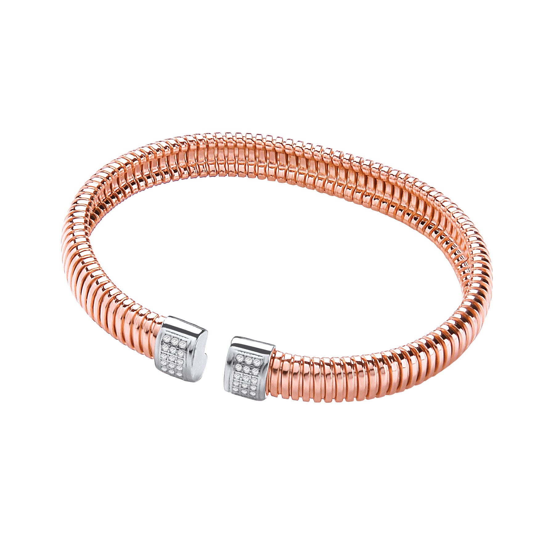 Rose Coated Sterling Silver Cubic Zirconia Torque Bangle
