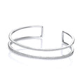 Micro Pave' Two Row Cubic Zirconia Cuff Sterling Silver Bangle