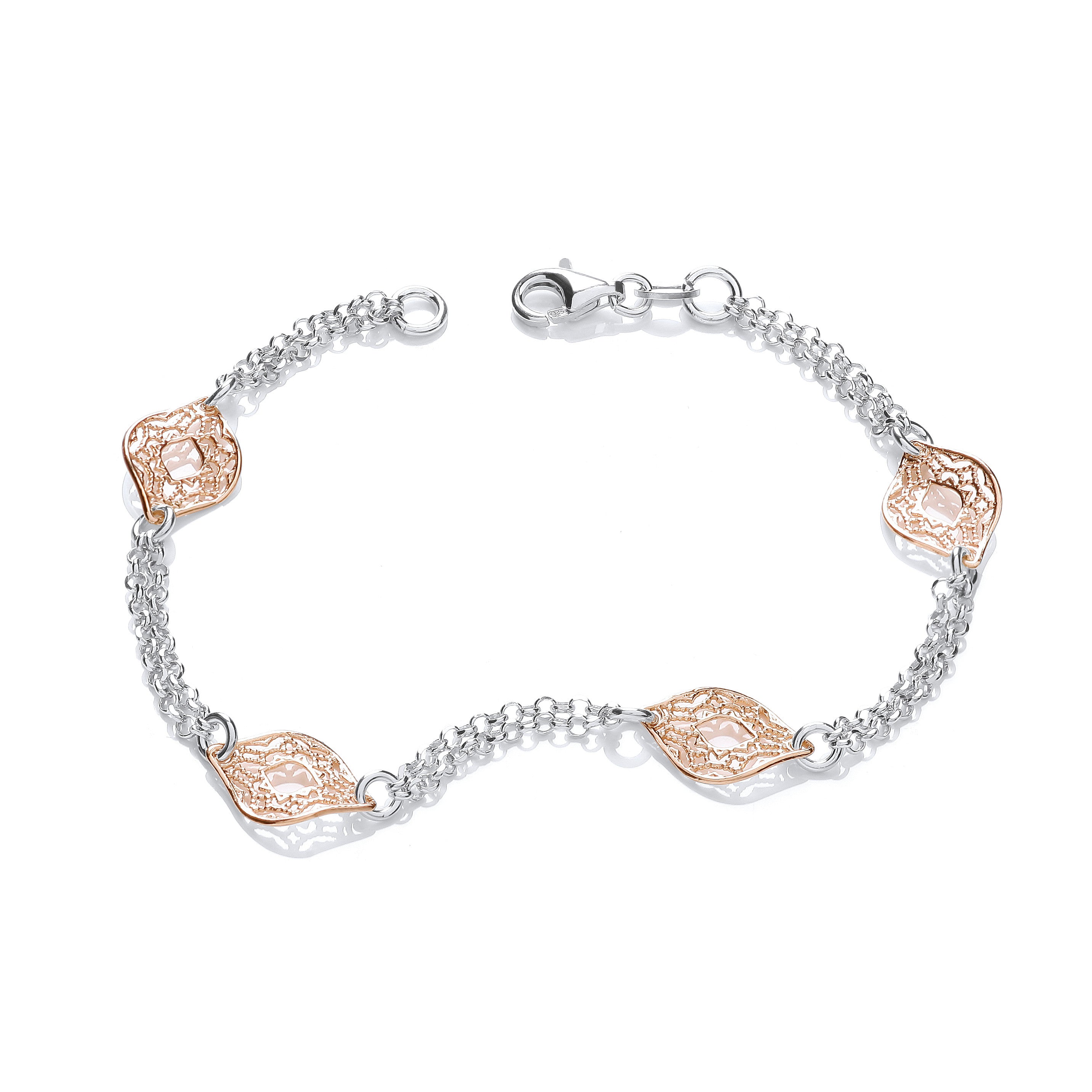 Rose & Sterling Silver Filigree Links Bracelet