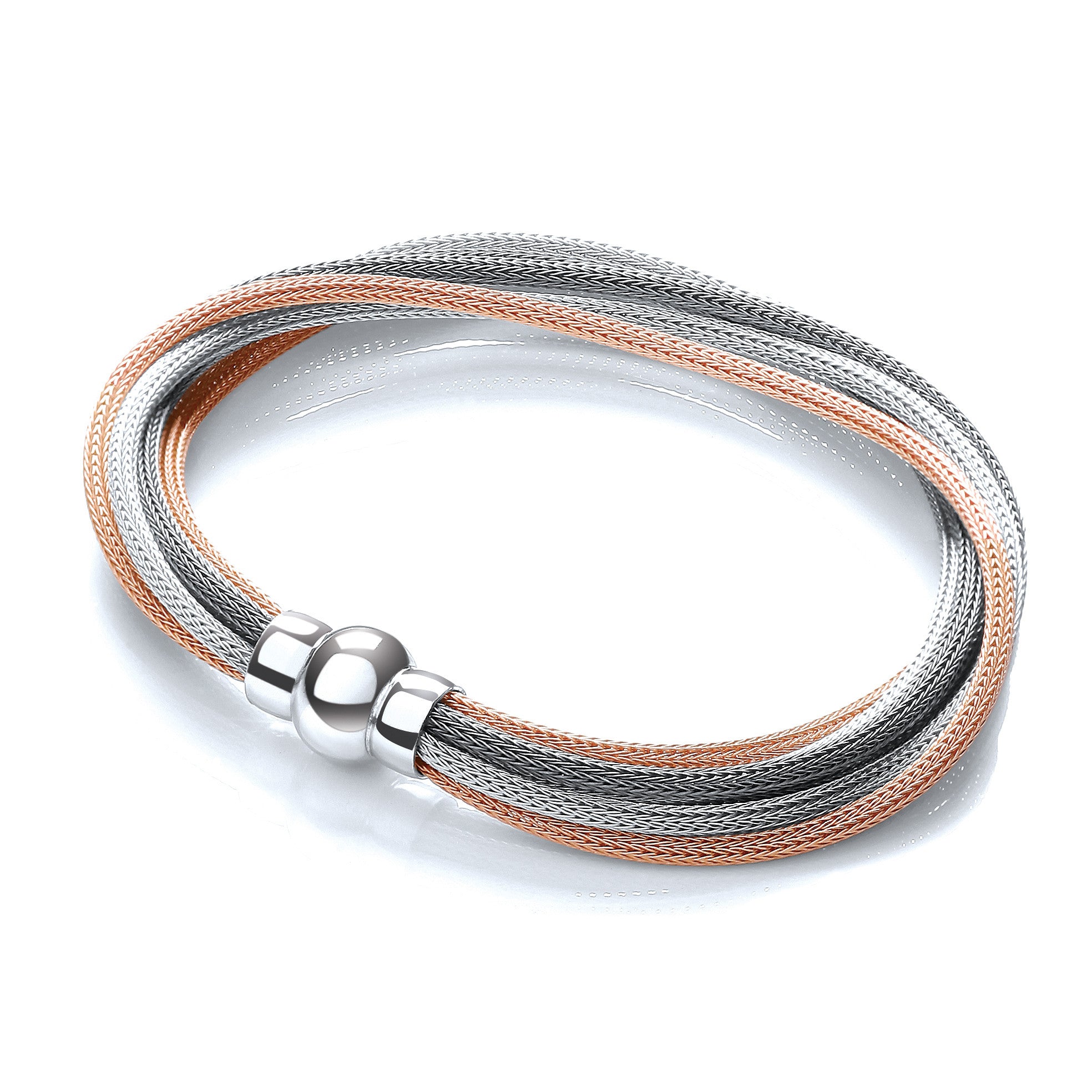 3 Tone (Rose, Sterling Silver & Ruthenium) Mesh Bracelet