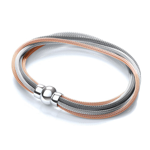 3 Tone (Rose, Sterling Silver & Ruthenium) Mesh Bracelet