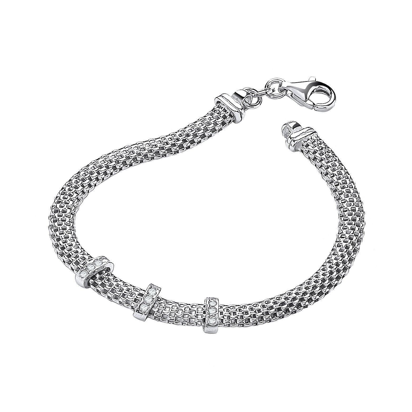 Sterling Silver Mesh with Cubic Zirconia's 7"/19cm Bracelet