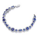 Marquise & Rounds Sapphire Blue Cubic Zirconia's in Halo with Clear Cubic Zirconia Tennis Sterling Silver Bracelet