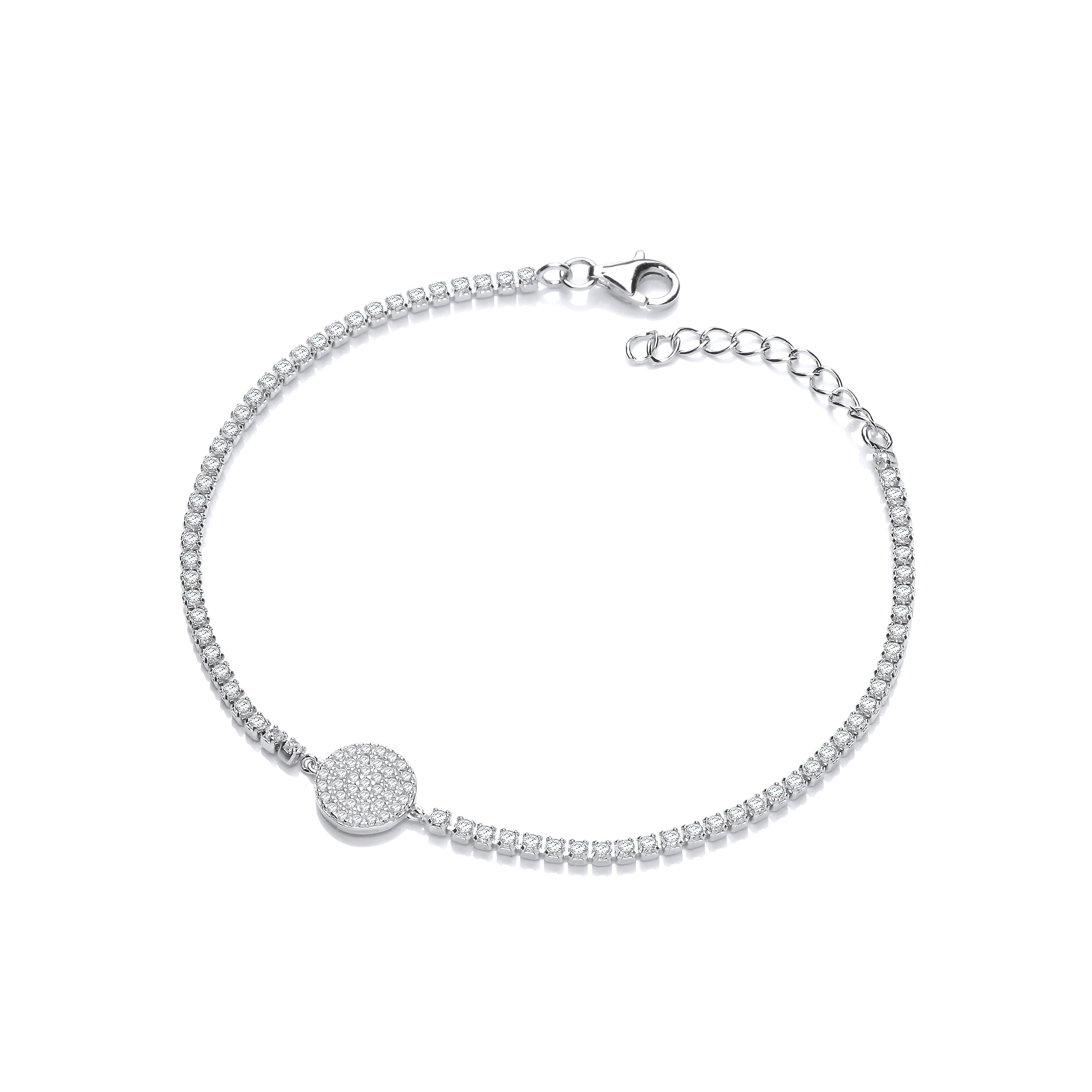 Sterling Silver Friendship Bracelet with Pave Round Pendant