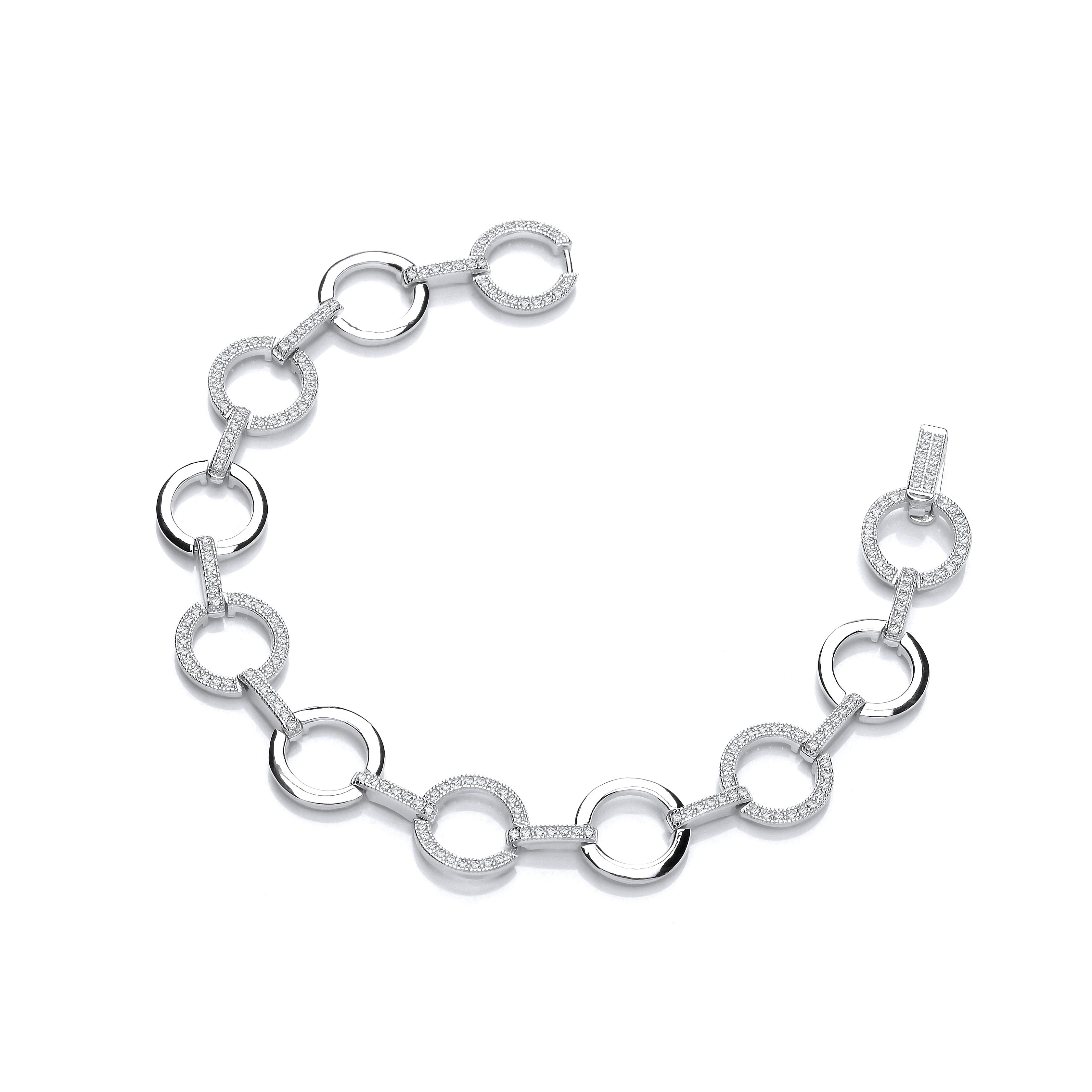 Circles Plain & Cubic Zirconia's Sterling Silver Ladies Bracelet