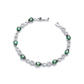 Green Teardrop Cubic Zirconia's Sterling Silver Ladies Bracelet
