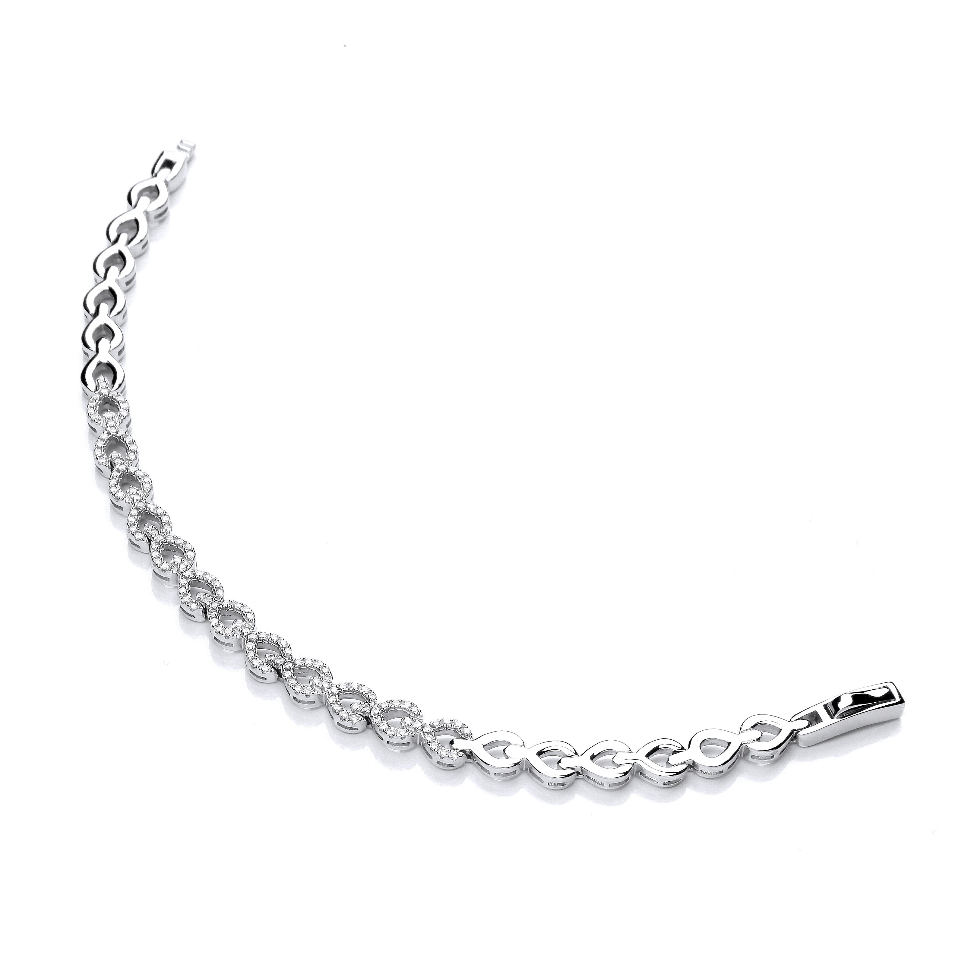 Sterling Silver Cubic Zirconia's Teardrop Link Ladies Sterling Silver Bracelet