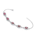 Red & Clear Cubic Zirconia's Halo Style Ladies Sterling Silver Bracelet