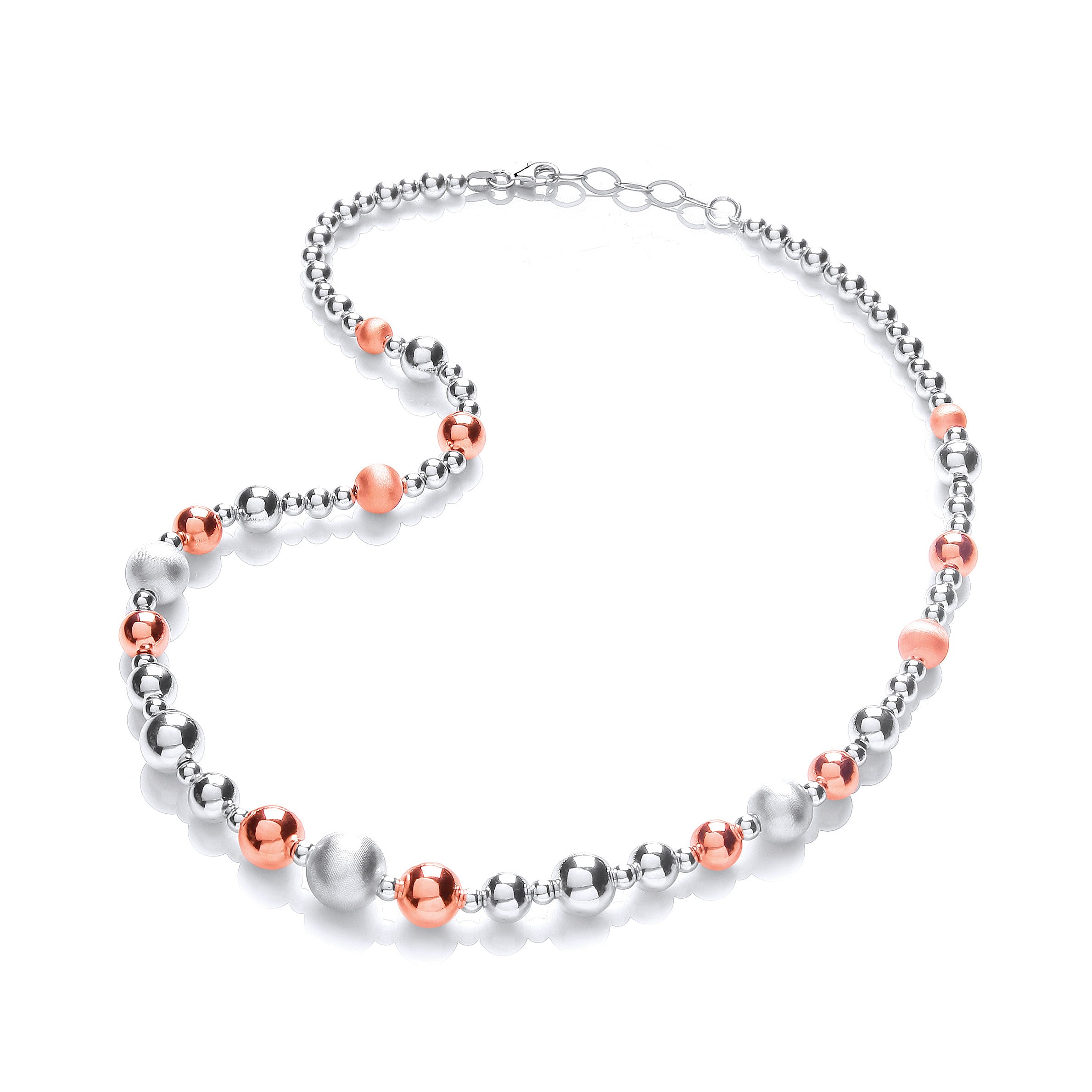 Sterling Silver & Rose Plated Graduated Beads Necklace