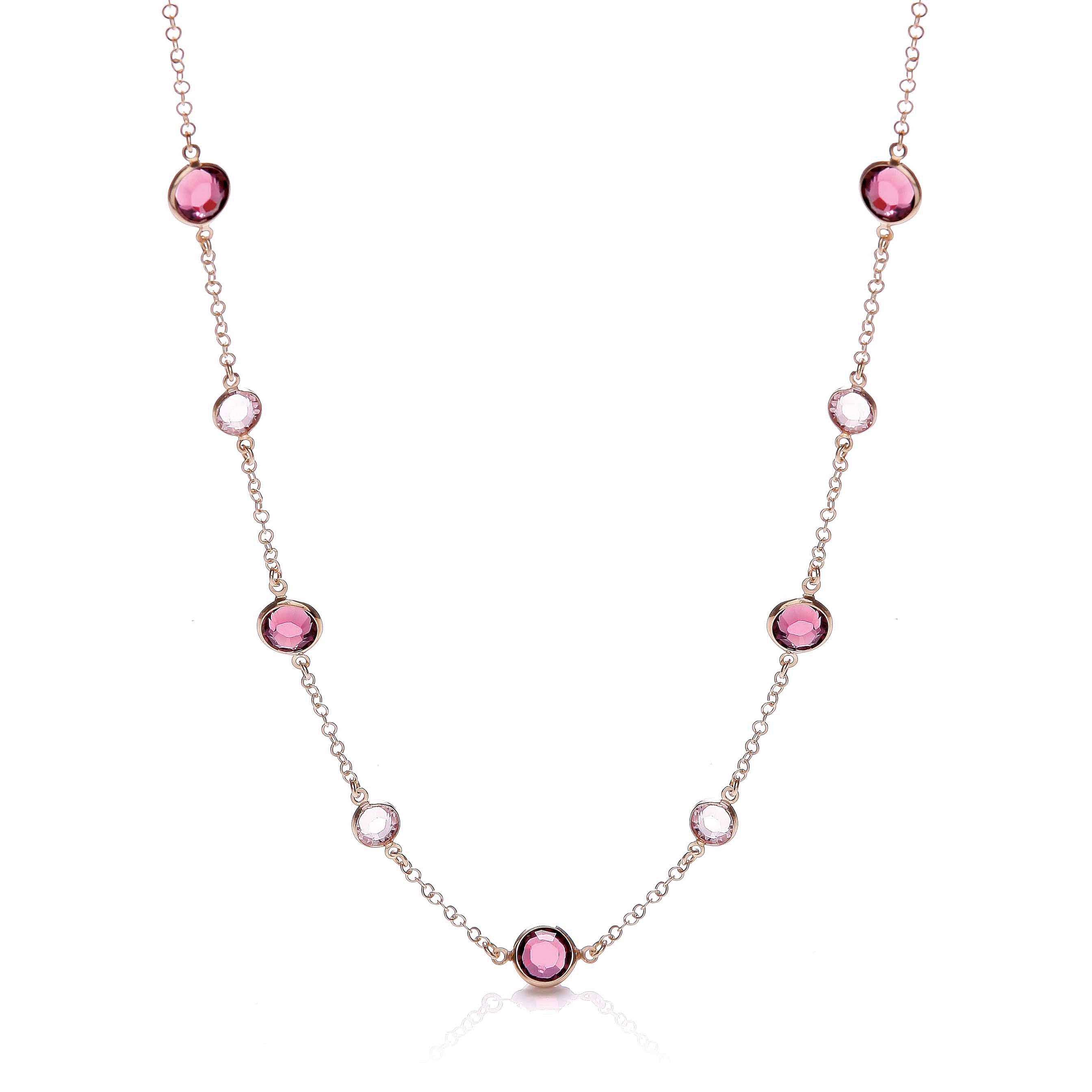 Purple, Pink Stones, Sterling Silver Rose Coated Necklace