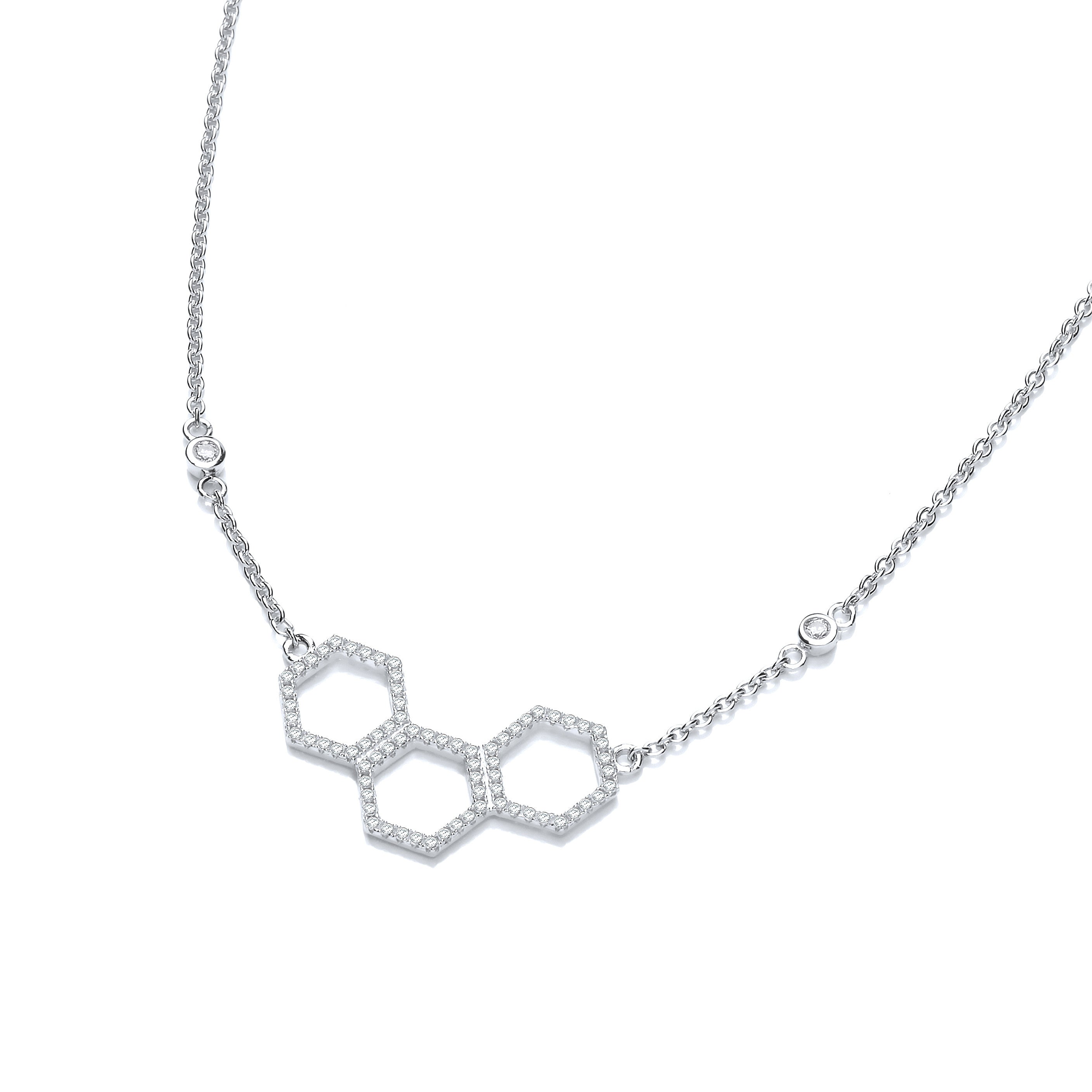 Honeycomb Style Pendant Sterling Silver Cubic Zirconia Necklace