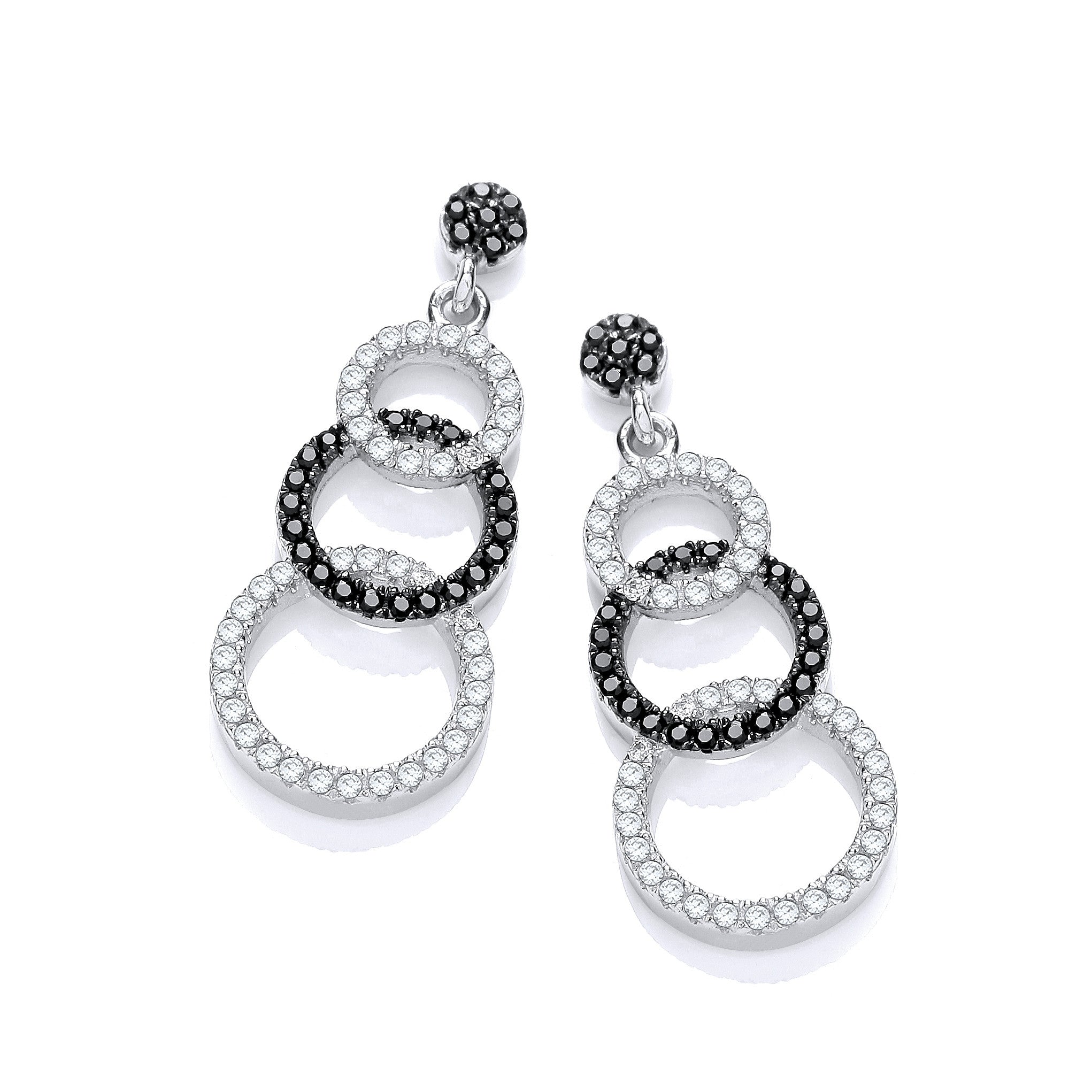 Micro Pave' Black & White Cubic Zirconia Drop Earrings