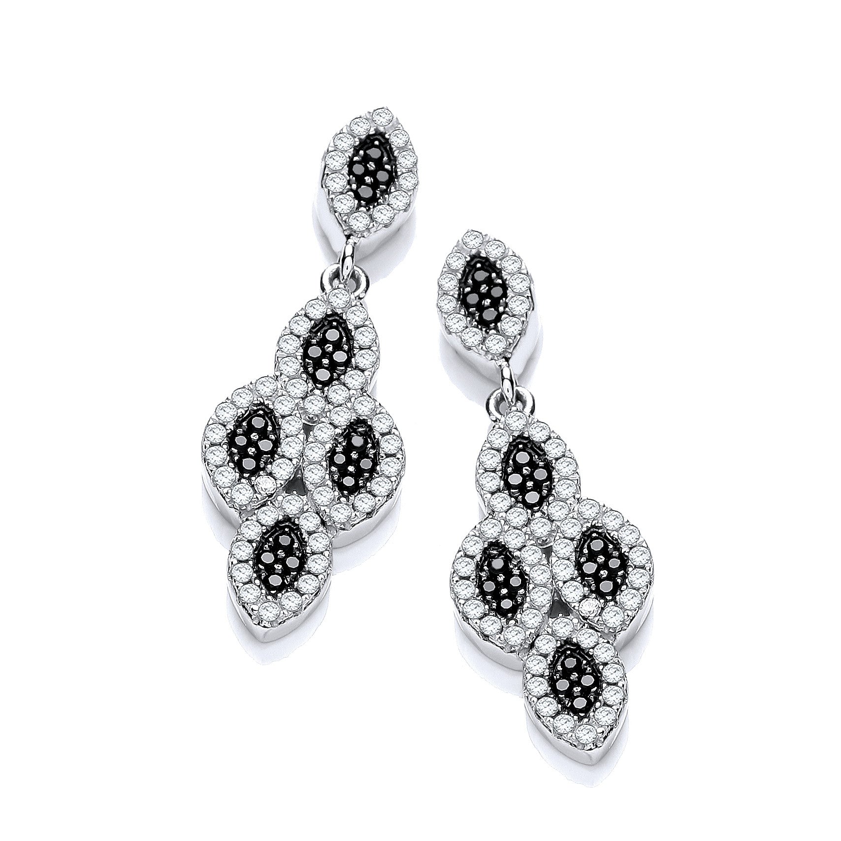Micro Pave' Black & White Cubic Zirconia Drop Earrings