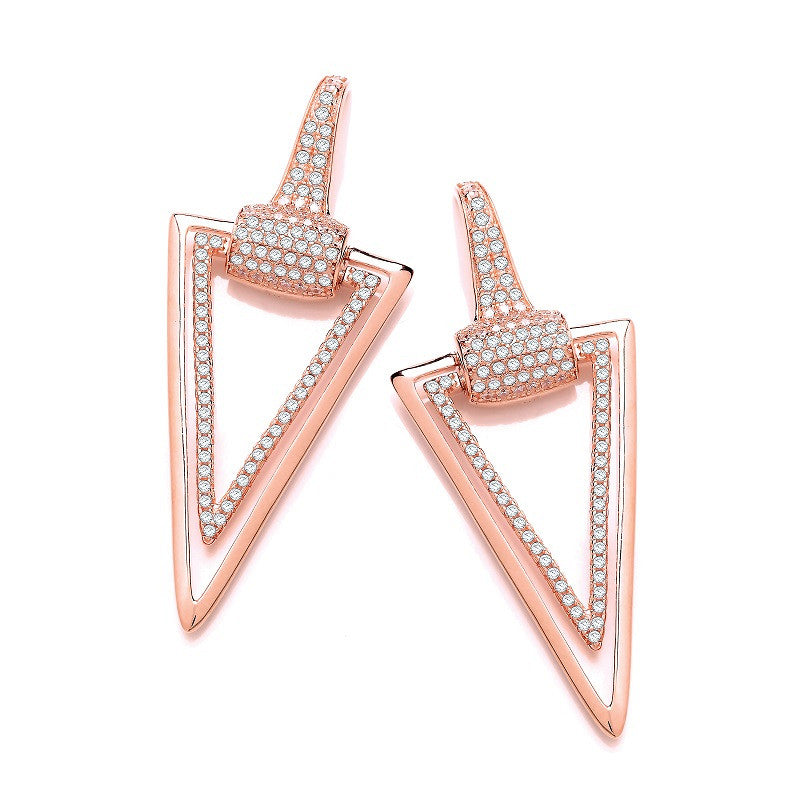 Rose Gold Coated Sterling Silver Triangle Drop Cubic Zirconia Earrings