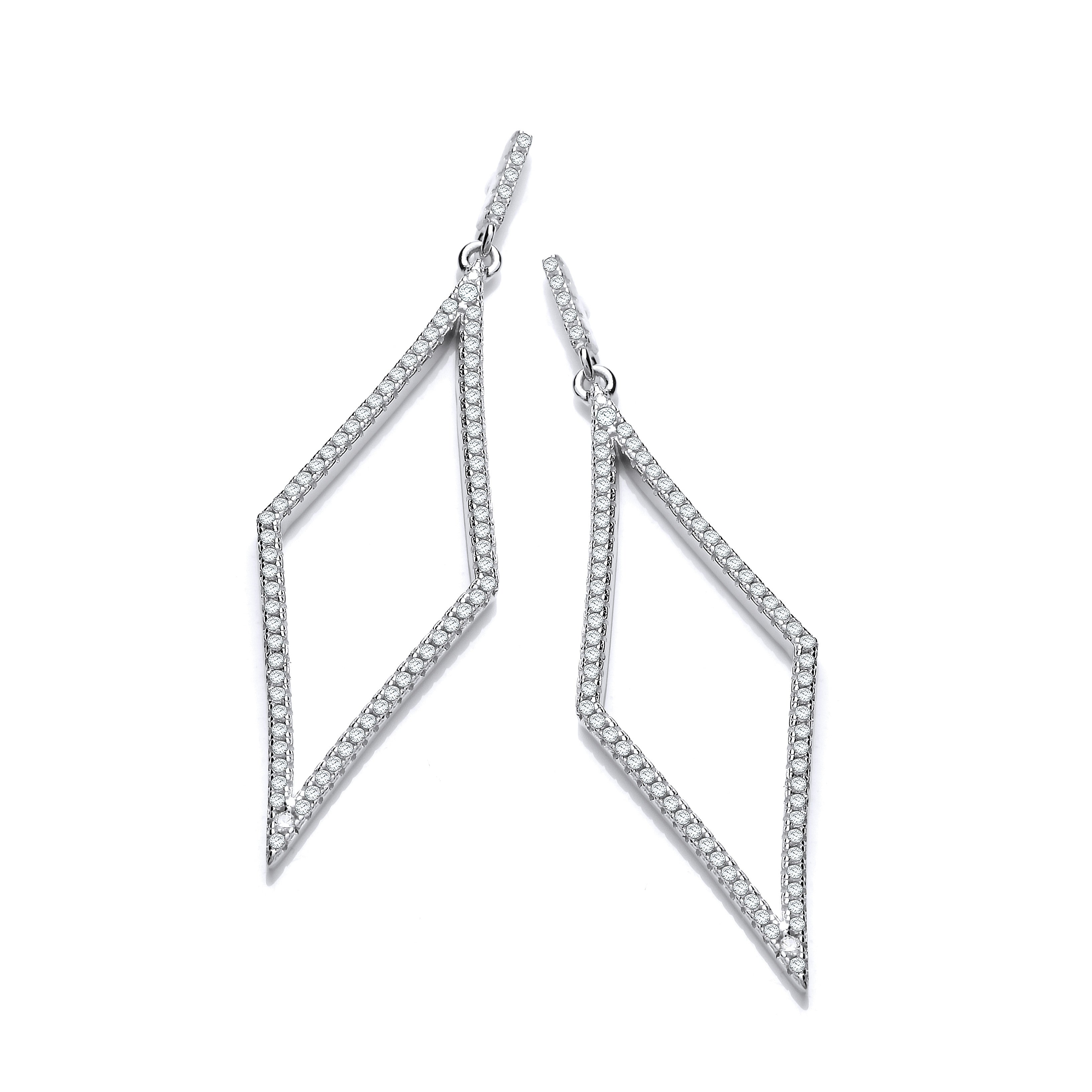 Sterling Silver Diamond Shaped Cubic Zirconia Drop Sterling Silver Earrings