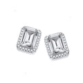 Micro Pave Emerald Cut Cubic Zirconia Sterling Silver Stud Earrings