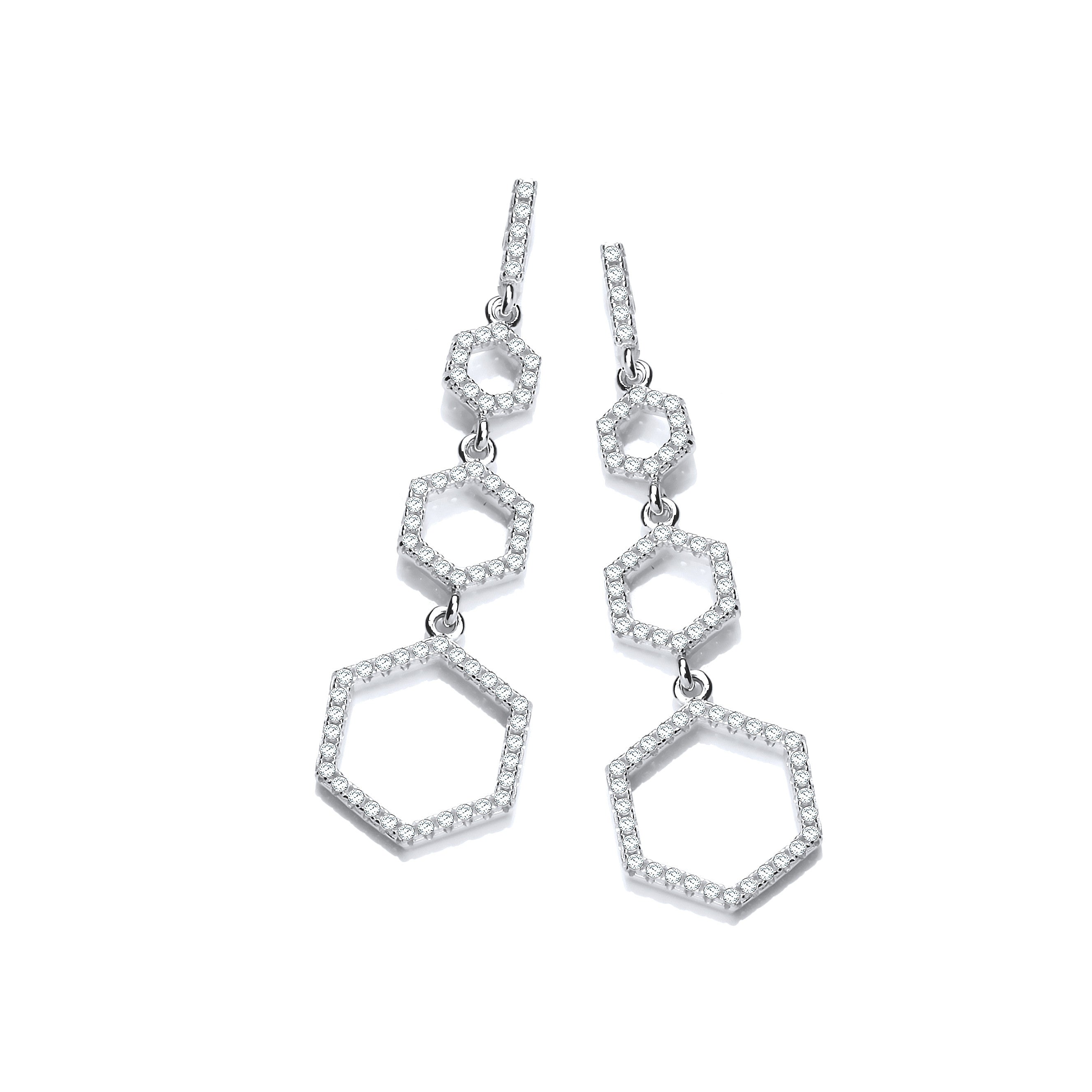 Honeycomb Style Sterling Silver Cubic Zirconia Earrings