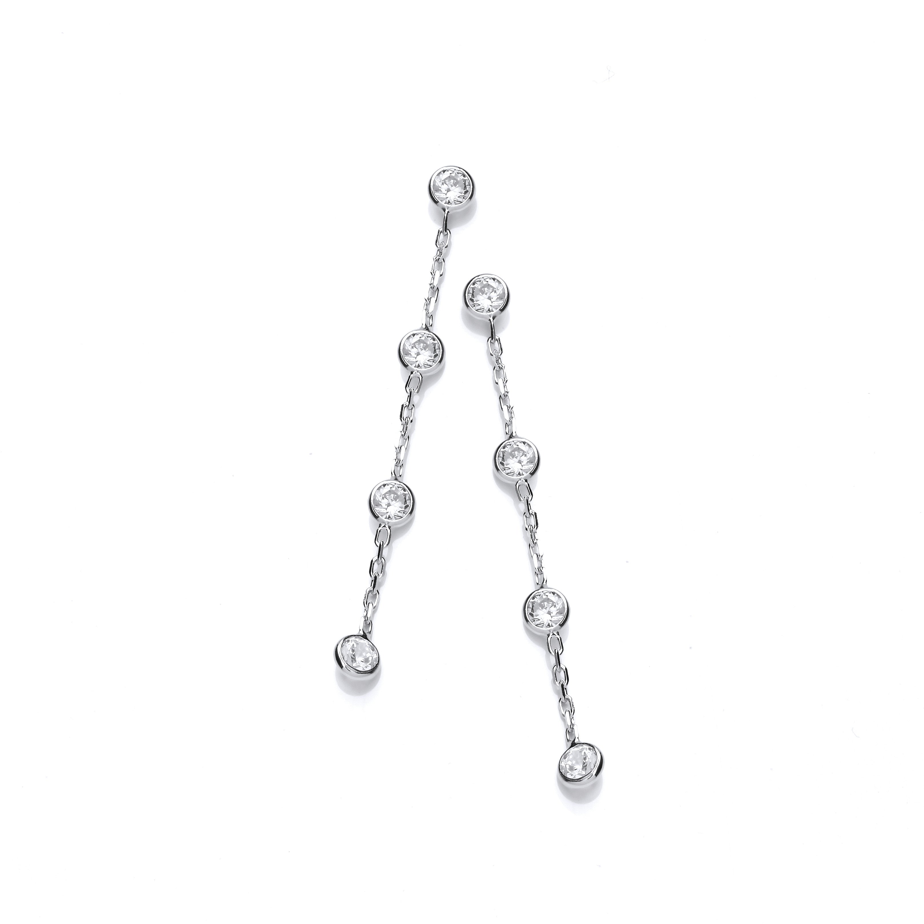 Sterling Silver Rubover Clear Cubic Zirconia's Drop Earrings