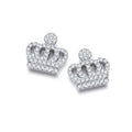 Micro Pave Cubic Zirconia Crown Stud Sterling Silver Earrings