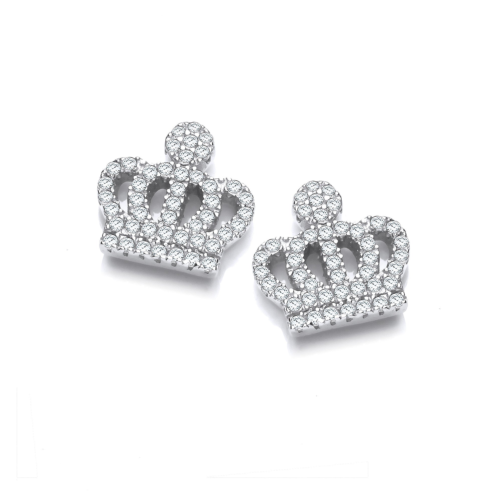 Micro Pave Cubic Zirconia Crown Stud Sterling Silver Earrings