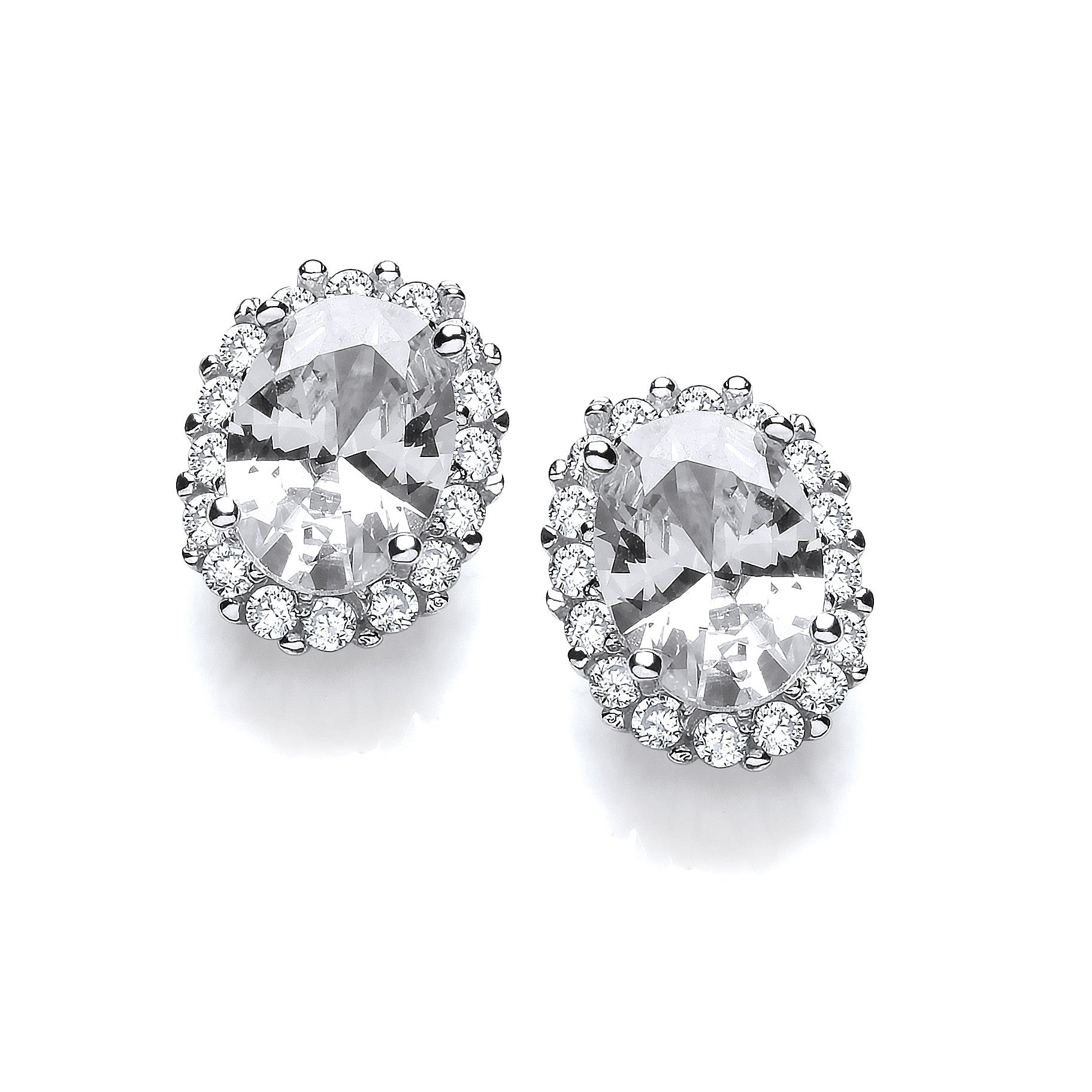 Oval Clear Cubic Zirconia Stud Sterling Silver Earrings