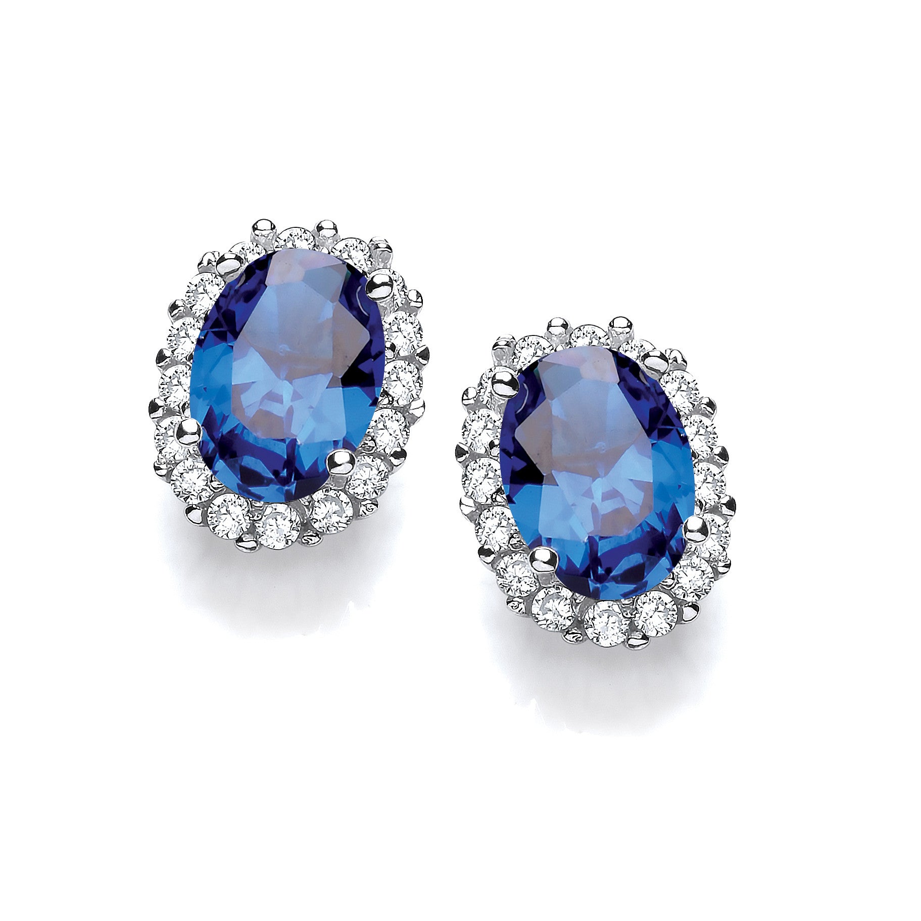 Oval Blue Cubic Zirconia Stud Sterling Silver Earrings