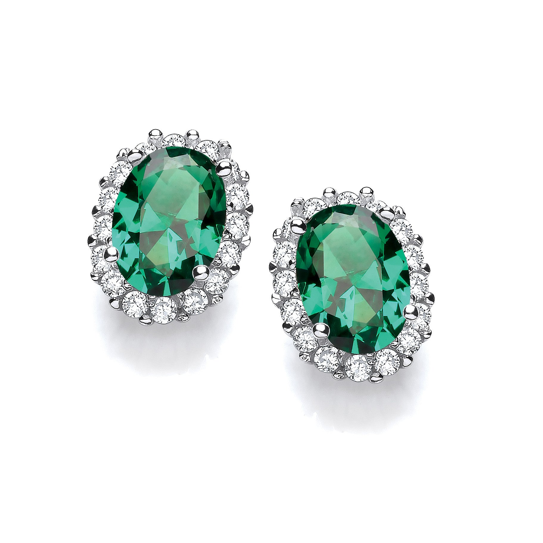 Oval Green Cubic Zirconia Stud Sterling Silver Earrings