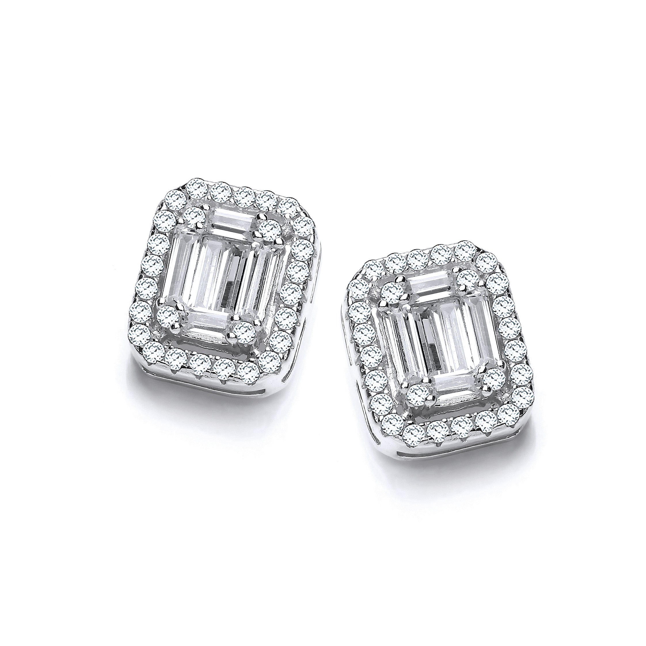 Emerald Look Created by Cubic Zirconia Baguettes, Sterling Silver Stud Earrings