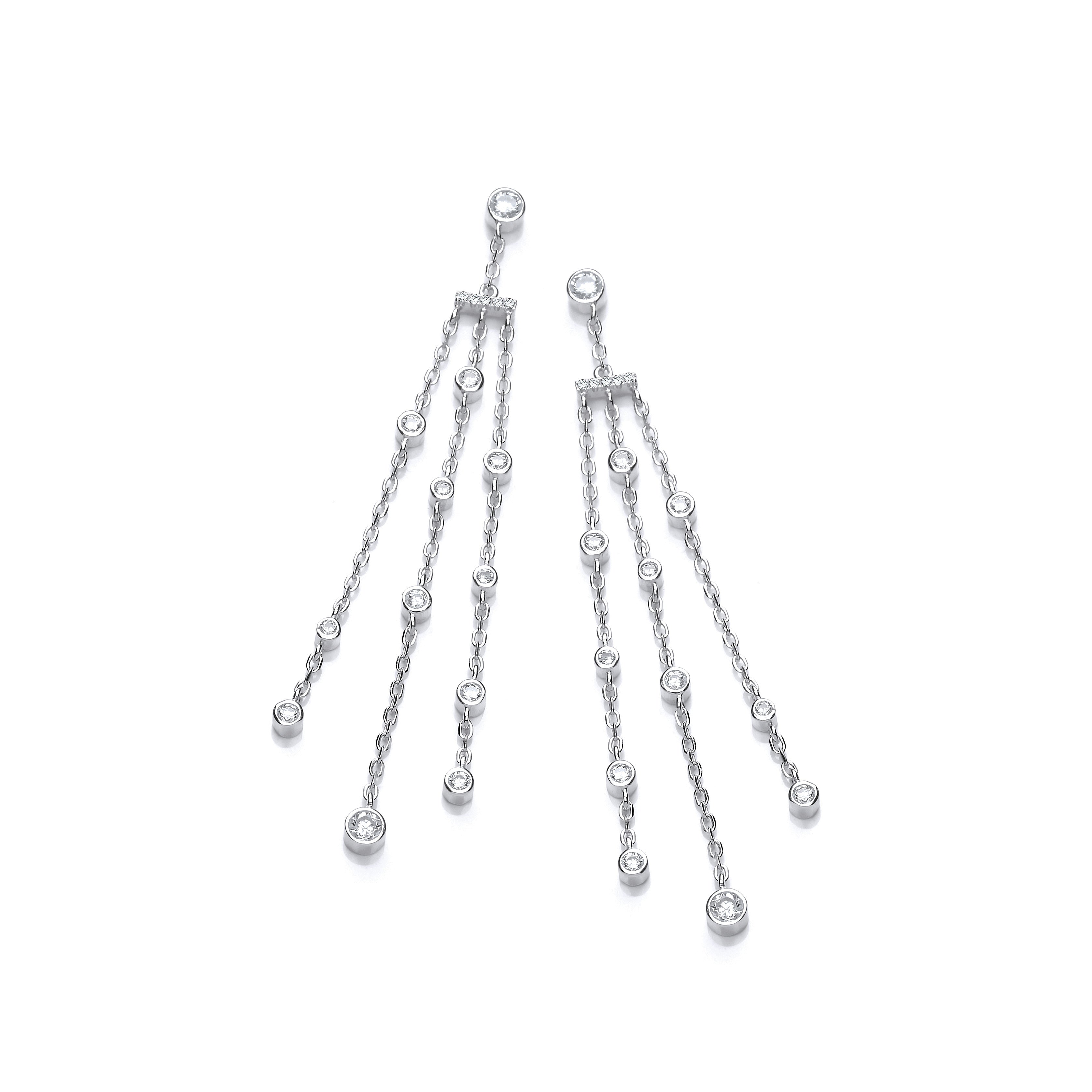 Three Strings with Rubover Cubic Zirconias Sterling Silver Drop Earrings