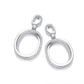 Oval Plain & Cubic Zirconias Drop Earrings