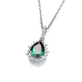 Sterling Silver Green Teardrop Cubic Zirconia Pendant with 18" Chain