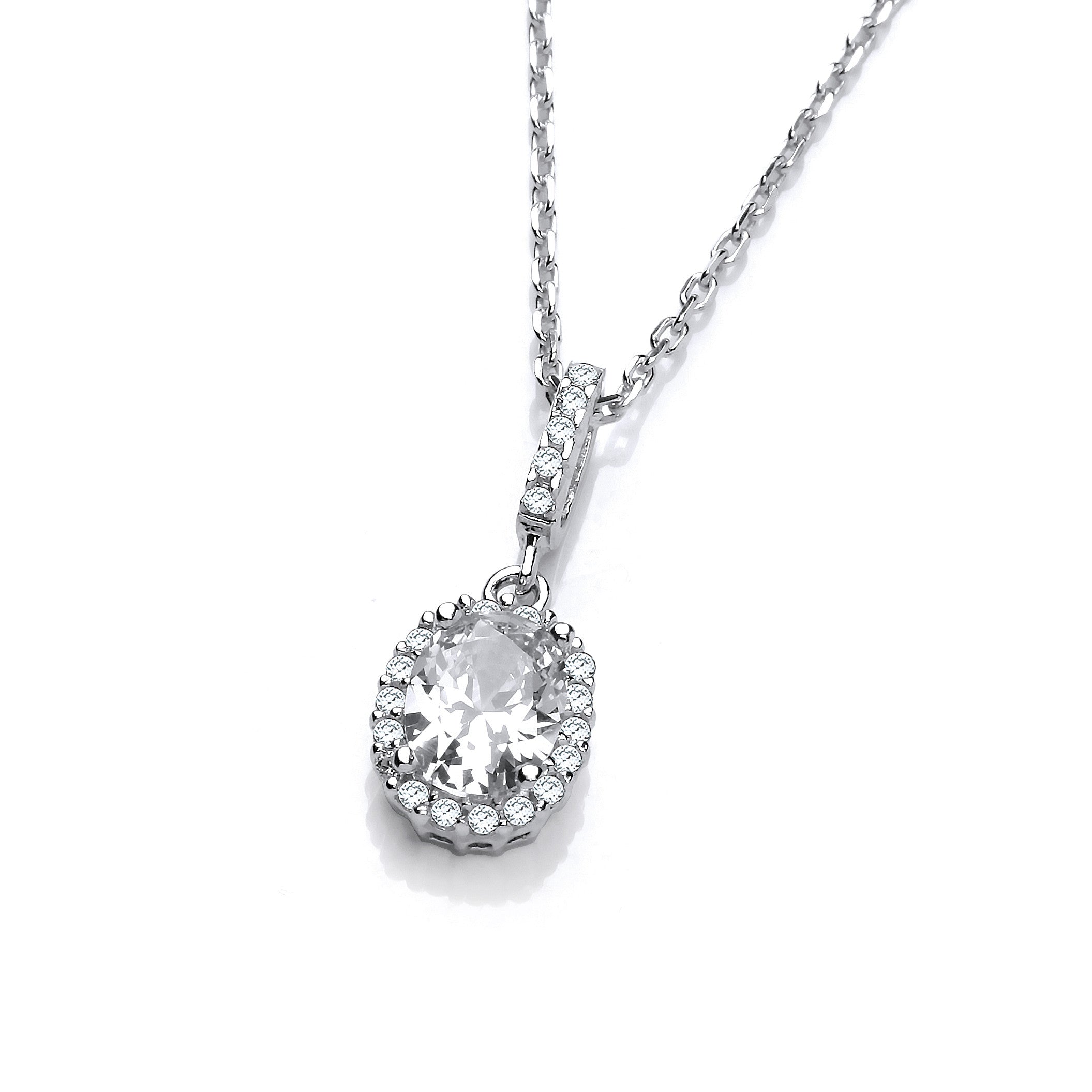 Oval Clear Cubic Zirconia Drop Pendant with 18" Chain