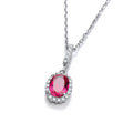 Oval Red Cubic Zirconia Drop Pendant with 18" Chain