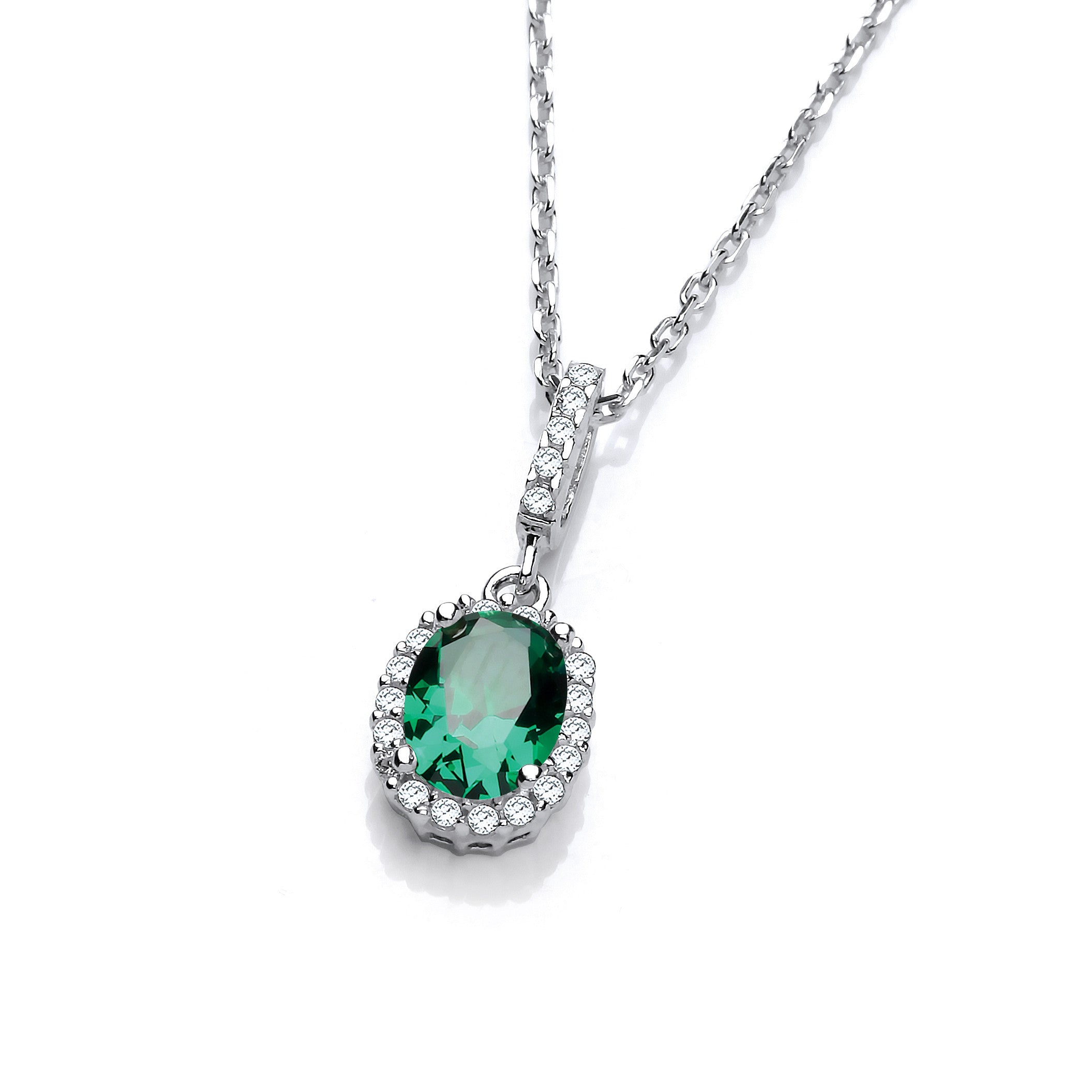 Oval Green Cubic Zirconia Drop Pendant with 18" Chain