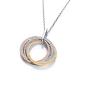 Sterling Silver, Yellow & Rose Gold Plated Cubic Zirconia Pendant with 18" Chain