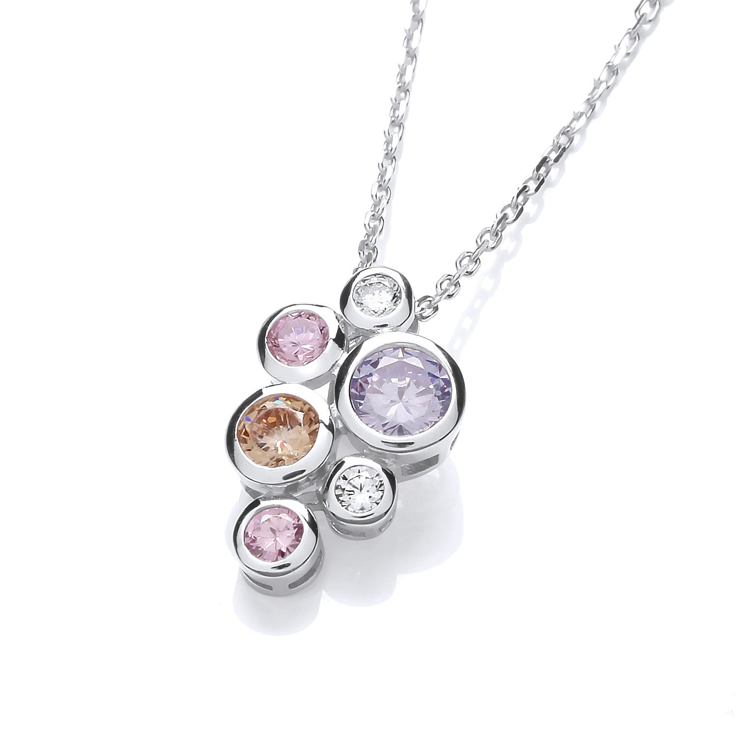 Multi Colour Rubover set Cubic Zirconias Pendant with Chain